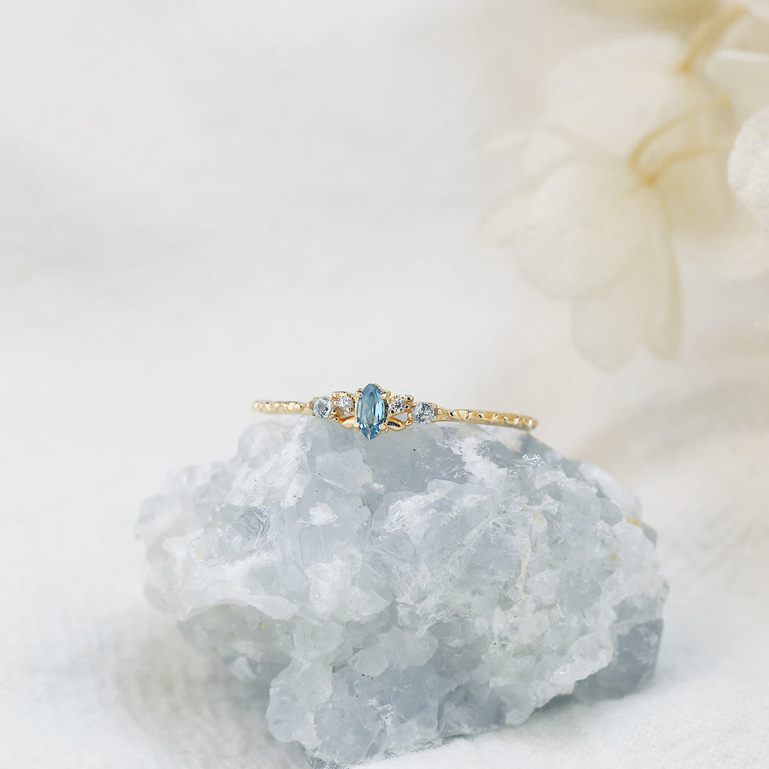 Olivenorma Natural Blue Topaz Horse Eye Shaped Ring - US 8 - image 0