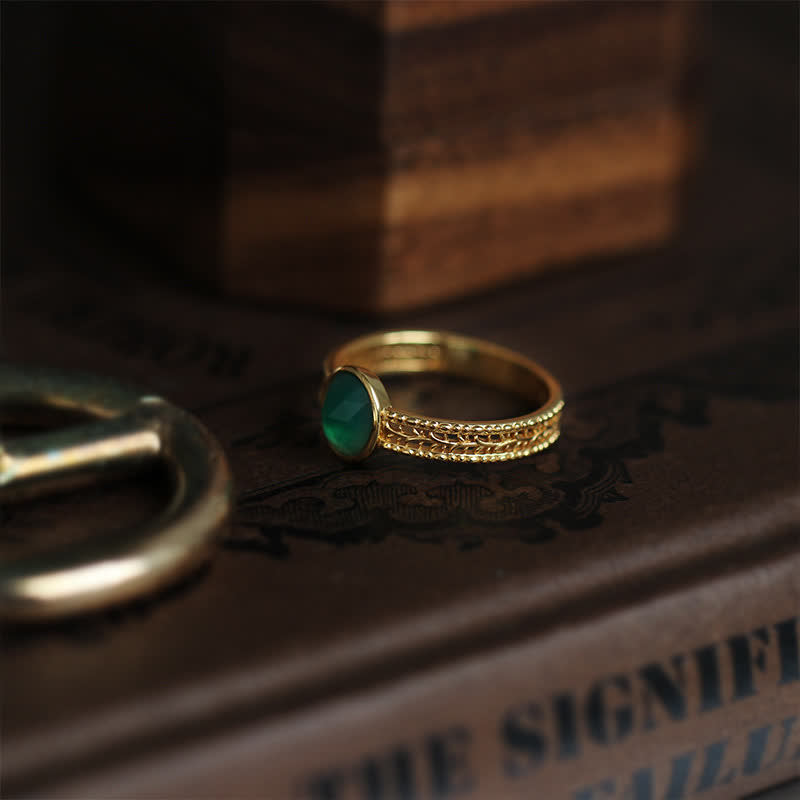 Olivenorma Retro Natural Green Agate Ring - image 2