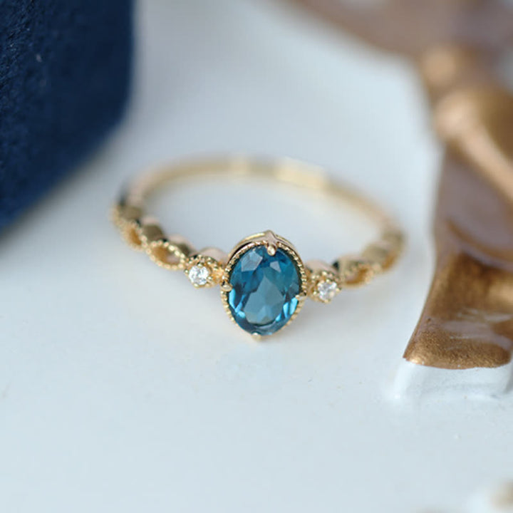Olivenorma Vintage Oval Blue Topaz Ring - image 9