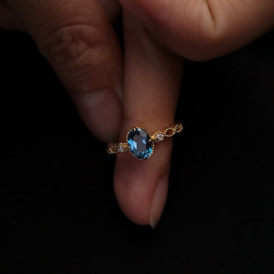 Olivenorma Vintage Oval Blue Topaz Ring - image 2
