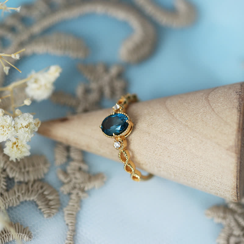 Olivenorma Vintage Oval Blue Topaz Ring - image 6