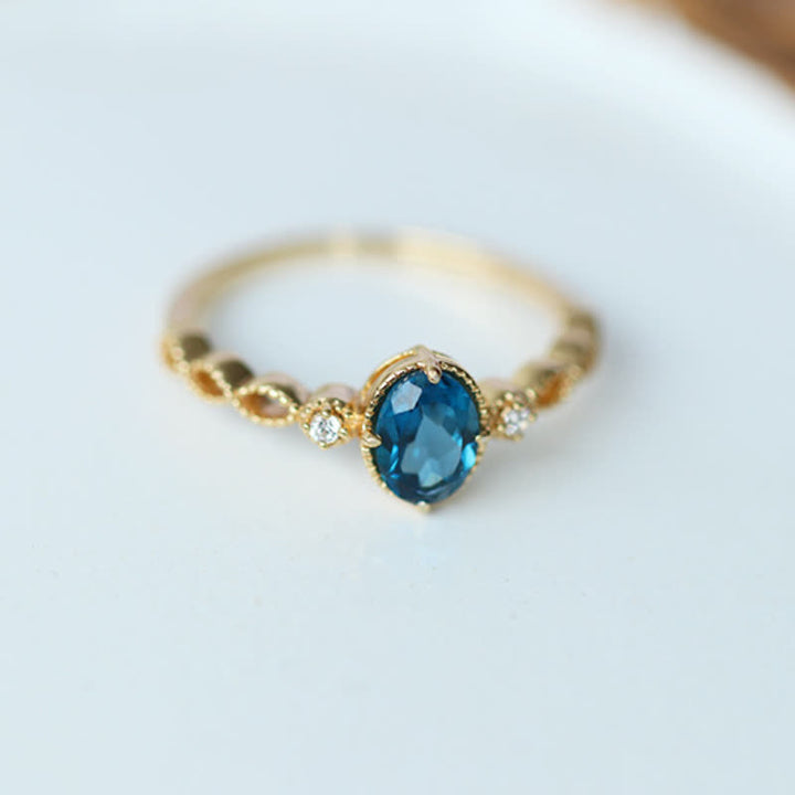 Olivenorma Vintage Oval Blue Topaz Ring - image 5