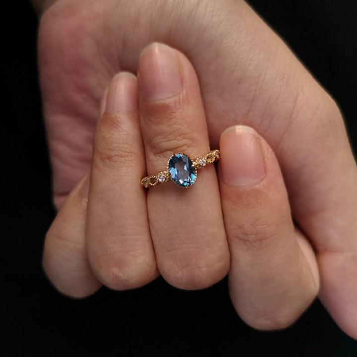 Olivenorma Vintage Oval Blue Topaz Ring - image 3