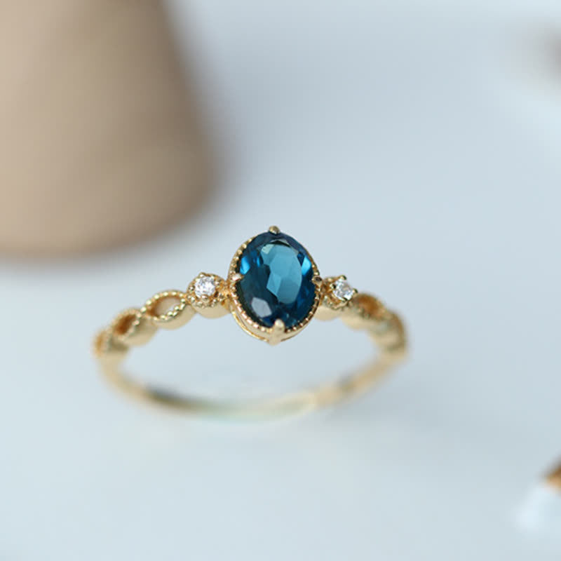 Olivenorma Vintage Oval Blue Topaz Ring - image 4