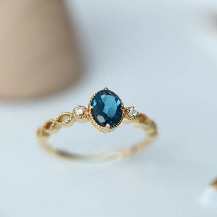 Olivenorma Vintage Oval Blue Topaz Ring - image 4