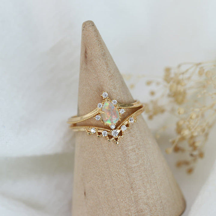 Olivenorma 2pcs Opal White Zircon Crown Ring Set - US 8 - image 0