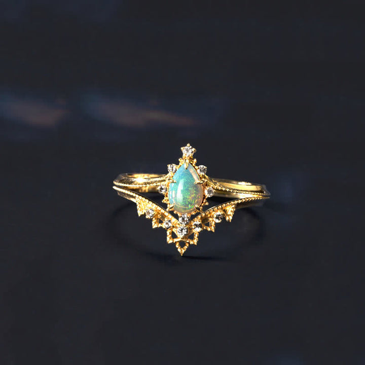 Olivenorma 2pcs Opal White Zircon Crown Ring Set - image 1