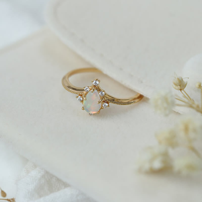Olivenorma 2pcs Opal White Zircon Crown Ring Set - image 4