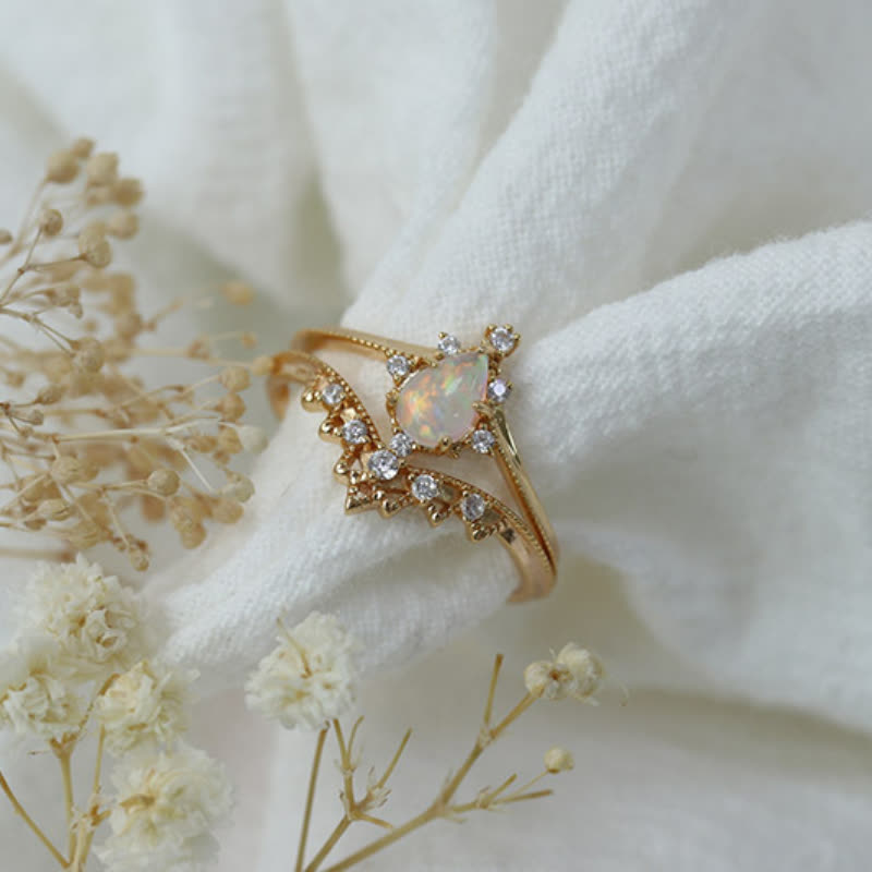 Olivenorma 2pcs Opal White Zircon Crown Ring Set - image 3