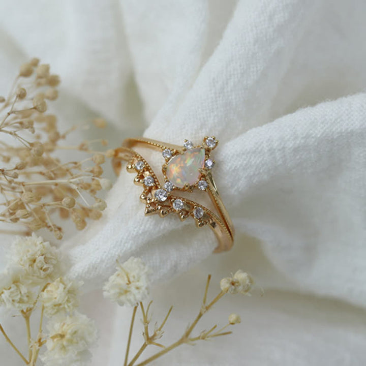 Olivenorma 2pcs Opal White Zircon Crown Ring Set - image 3