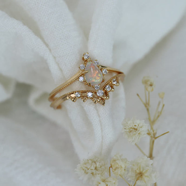 Olivenorma 2pcs Opal White Zircon Crown Ring Set - image 2