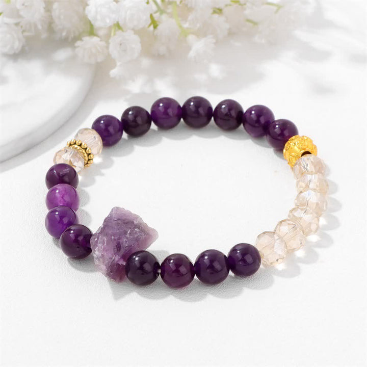 Olivenorma Natural Stone Irregular Raw Stone Bead Bracelet - Amethyst & Clear Crystal - image 0
