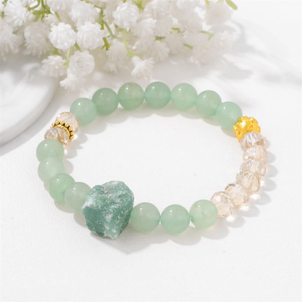 Olivenorma Natural Stone Irregular Raw Stone Bead Bracelet - Green Aventurine & Clear Crystal - image 6