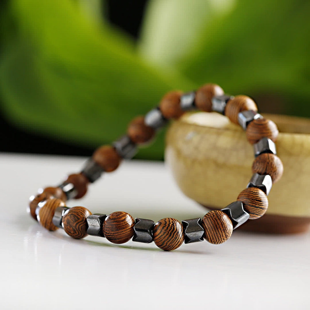 Olivenorma Geometric Hematite Beads Bracelet - Hematite & Wood Bead - image 11