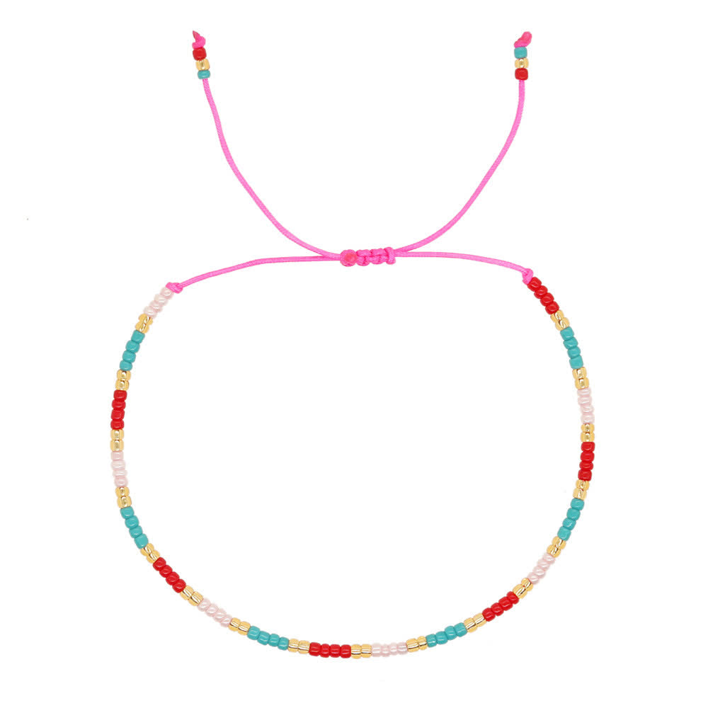 Olivenorma Colorful Rice Beads Adjustable Bracelet - Blue Pink - image 7