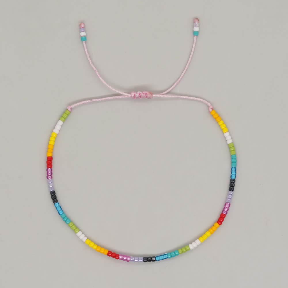 Olivenorma Colorful Rice Beads Adjustable Bracelet - Gray Pink - image 10