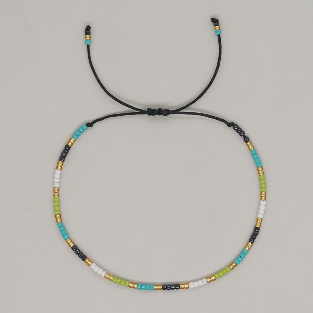 Olivenorma Colorful Rice Beads Adjustable Bracelet - Black Green And Blue - image 11