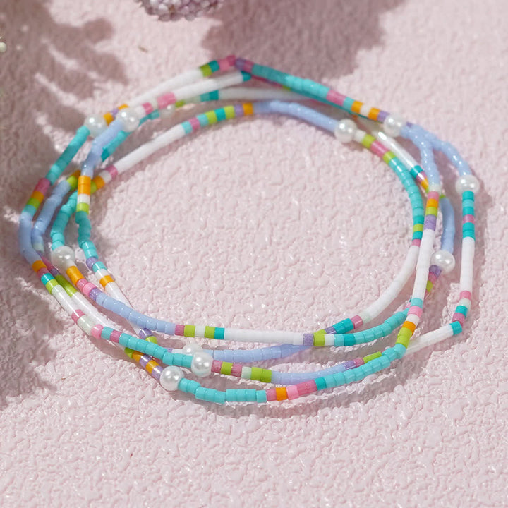 Olivenorma Colored Rice Beads Beads Multi-layer Bracelet - Blue - image 1
