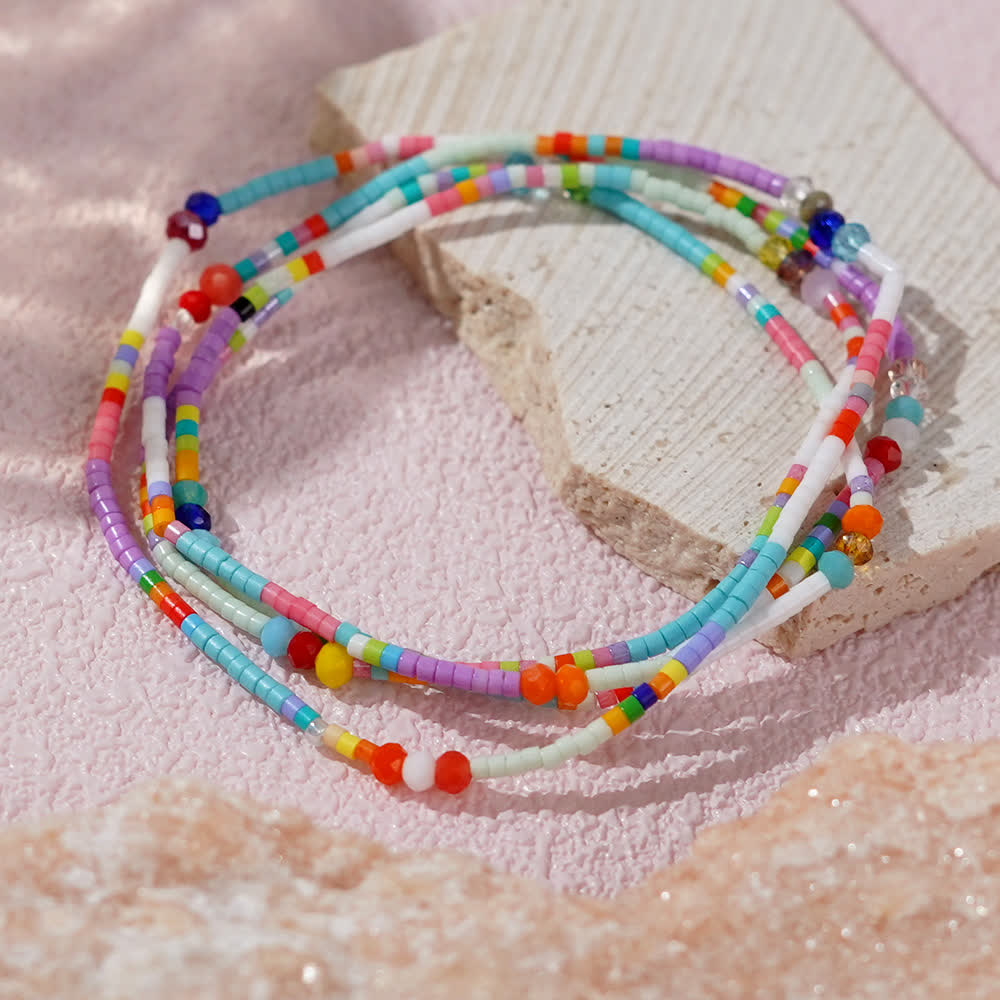 Olivenorma Colored Rice Beads Beads Multi-layer Bracelet - Purple & White & Blue - image 4