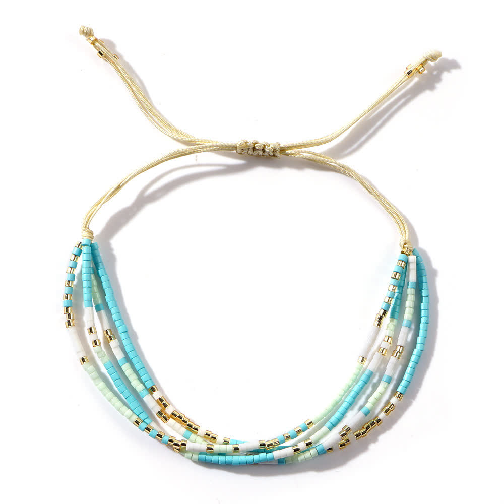 Olivenorma Blue White Rice Beads Beads Braided Beach Surf Bracelet - Blue White - image 0