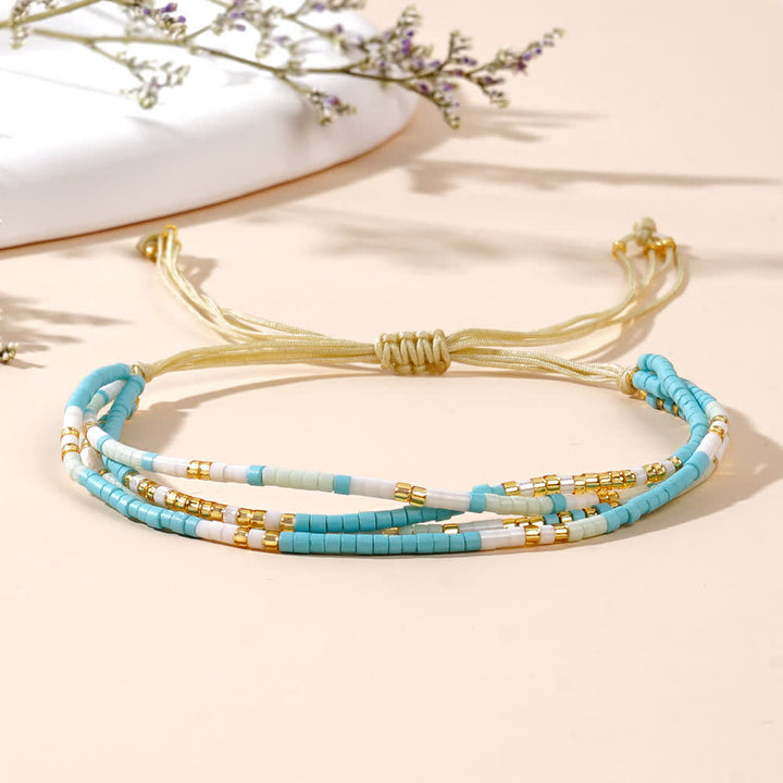 Olivenorma Blue White Rice Beads Beads Braided Beach Surf Bracelet - image 4
