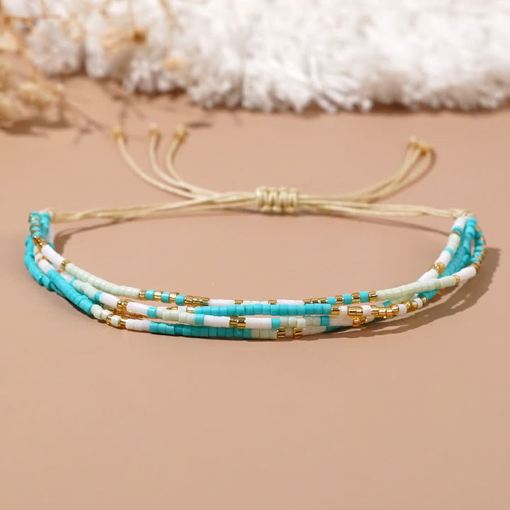 Olivenorma Blue White Rice Beads Beads Braided Beach Surf Bracelet - image 3