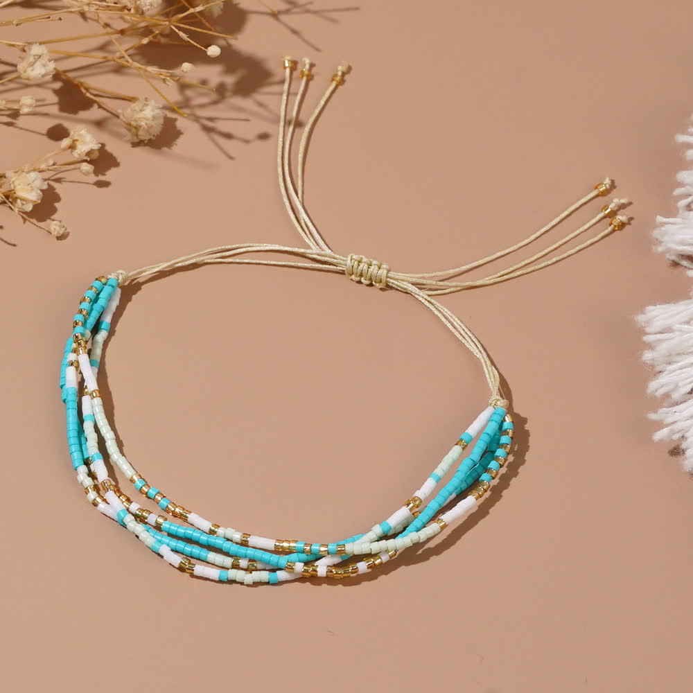 Olivenorma Blue White Rice Beads Beads Braided Beach Surf Bracelet - image 2