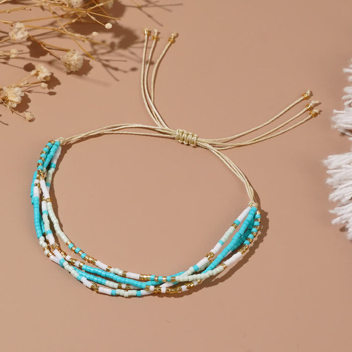 Olivenorma Blue White Rice Beads Beads Braided Beach Surf Bracelet - image 2