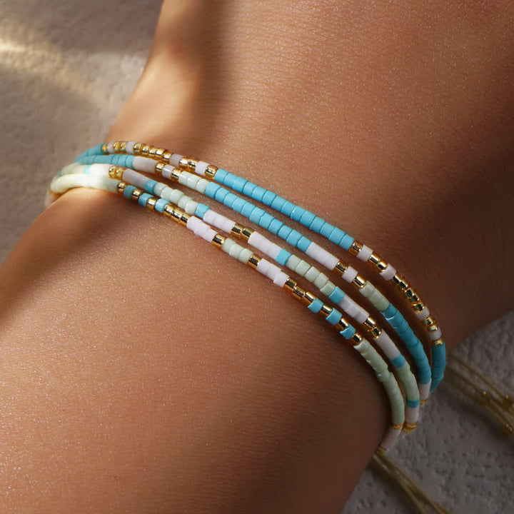 Olivenorma Blue White Rice Beads Beads Braided Beach Surf Bracelet - image 1