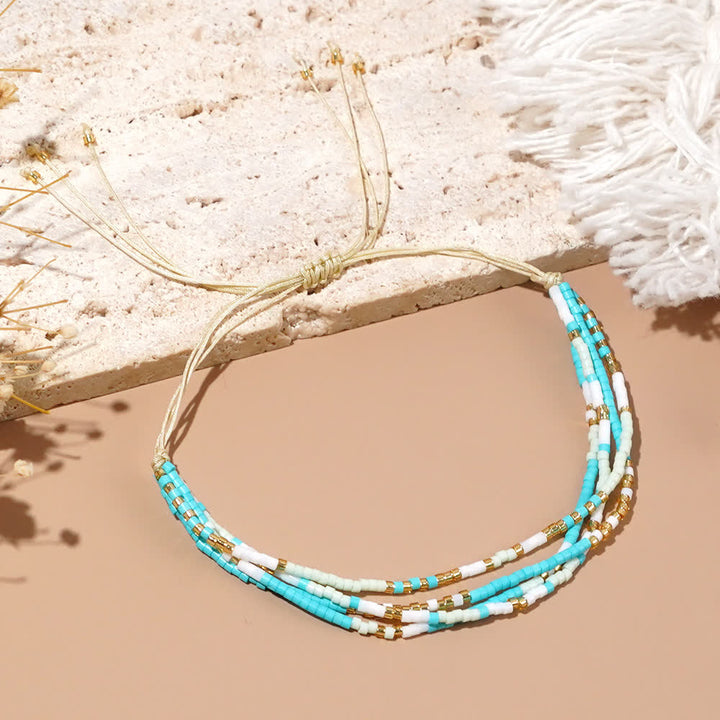 Olivenorma Blue White Rice Beads Beads Braided Beach Surf Bracelet - image 5