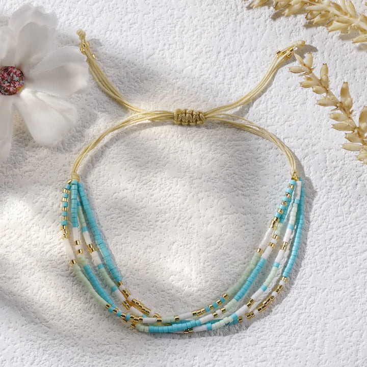 Olivenorma Blue White Rice Beads Beads Braided Beach Surf Bracelet - image 6