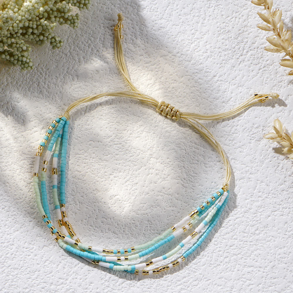 Olivenorma Blue White Rice Beads Beads Braided Beach Surf Bracelet - image 8