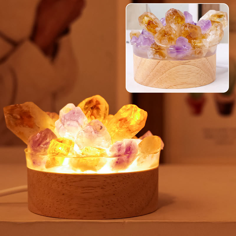 Olivenorma Rough Stone Night Light Crystal Lamp - Citrine&Amethyst - Warm Light - image 5