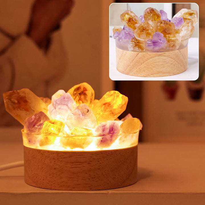 Olivenorma Rough Stone Night Light Crystal Lamp - Citrine&Amethyst - Warm Light - image 5
