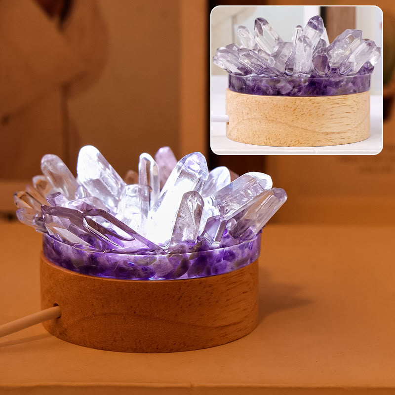 Olivenorma Rough Stone Night Light Crystal Lamp - Clear-Quartz&Amethyst - White Light - image 8