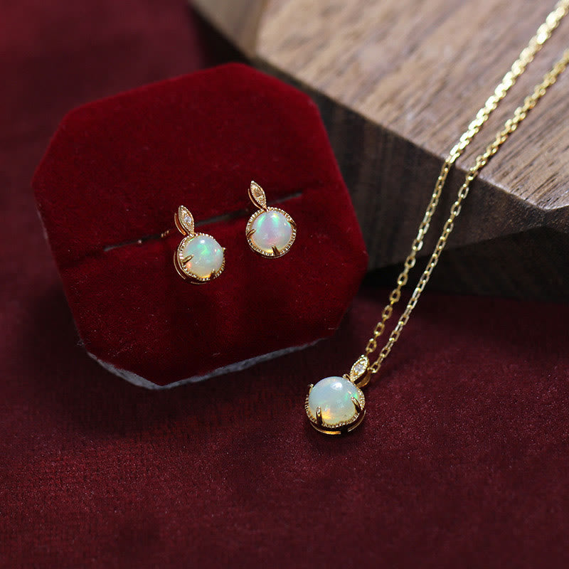 Olivenorma Vintage Opal S925 Necklace Earrings Jewelry Set - Necklace + Earrings - image 0