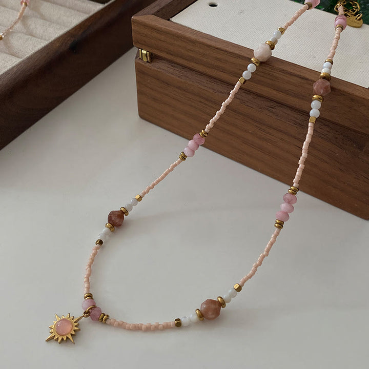 Olivenorma Natural Rhodonite Charm Beaded Necklace - With Pendant - image 1
