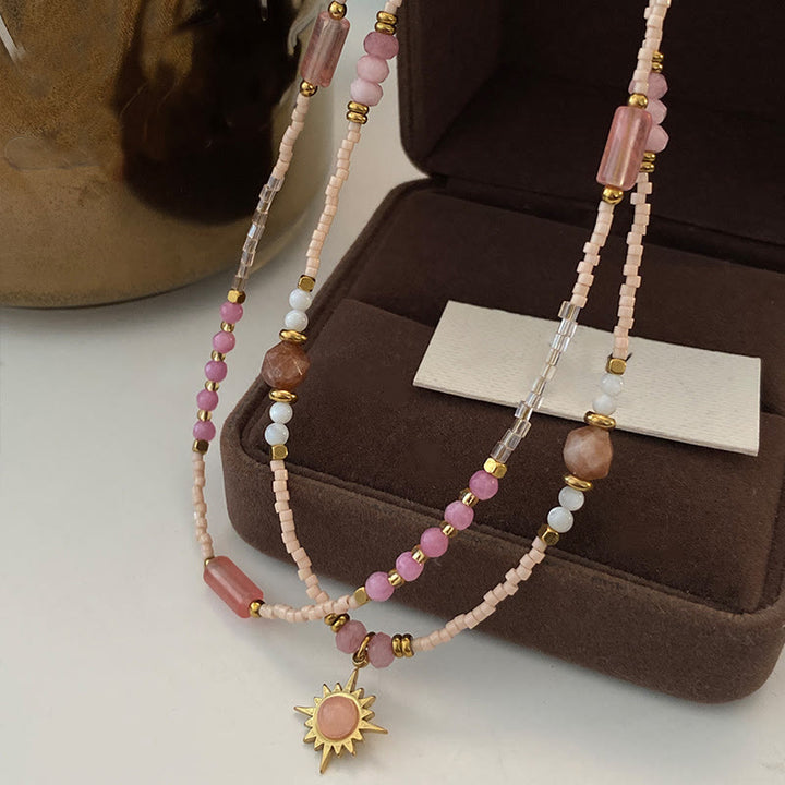 Olivenorma Natural Rhodonite Charm Beaded Necklace - image 6