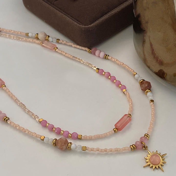 Olivenorma Natural Rhodonite Charm Beaded Necklace - image 4