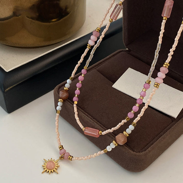 Olivenorma Natural Rhodonite Charm Beaded Necklace - image 0