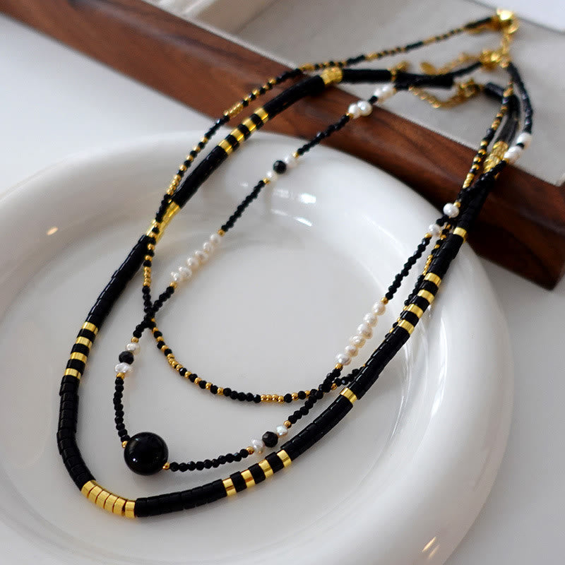 Olivenorma Natural Black Onyx Pearl Stacked Beaded Necklace - image 7