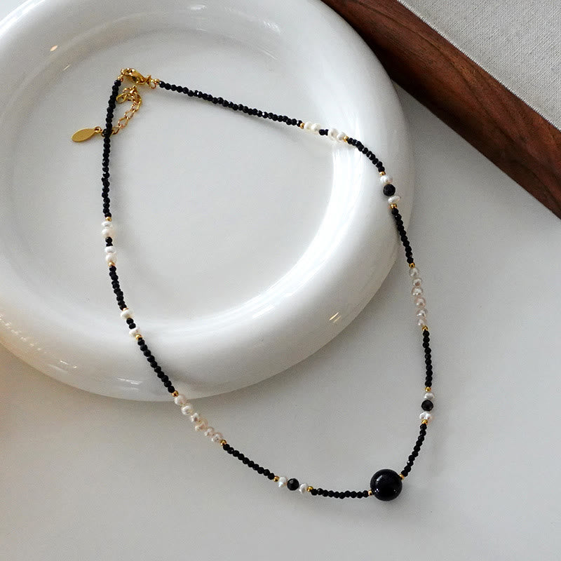 Olivenorma Natural Black Onyx Pearl Stacked Beaded Necklace - Style C - image 3