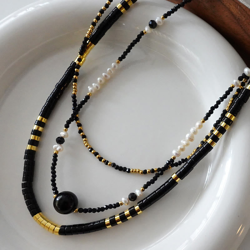 Olivenorma Natural Black Onyx Pearl Stacked Beaded Necklace - image 6