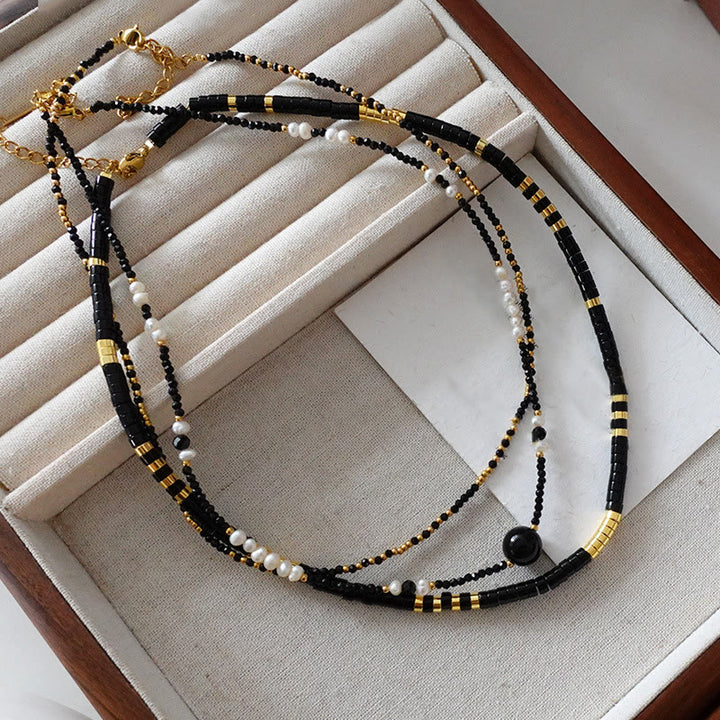 Olivenorma Natural Black Onyx Pearl Stacked Beaded Necklace - image 0