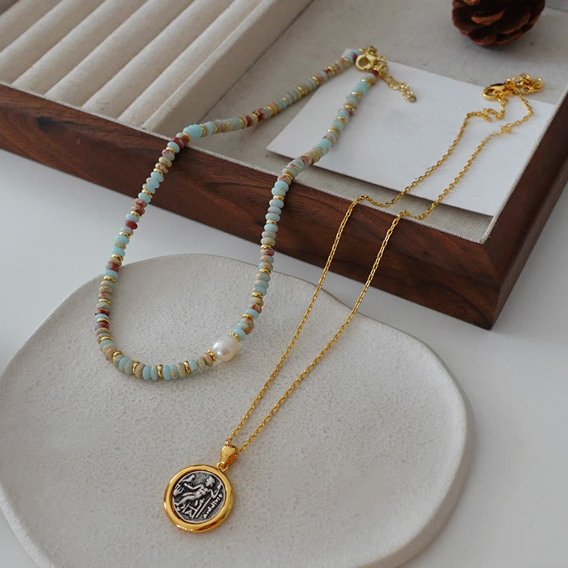 Olivenorma Blue Emperor Stone Stacked Beaded Necklace - image 0