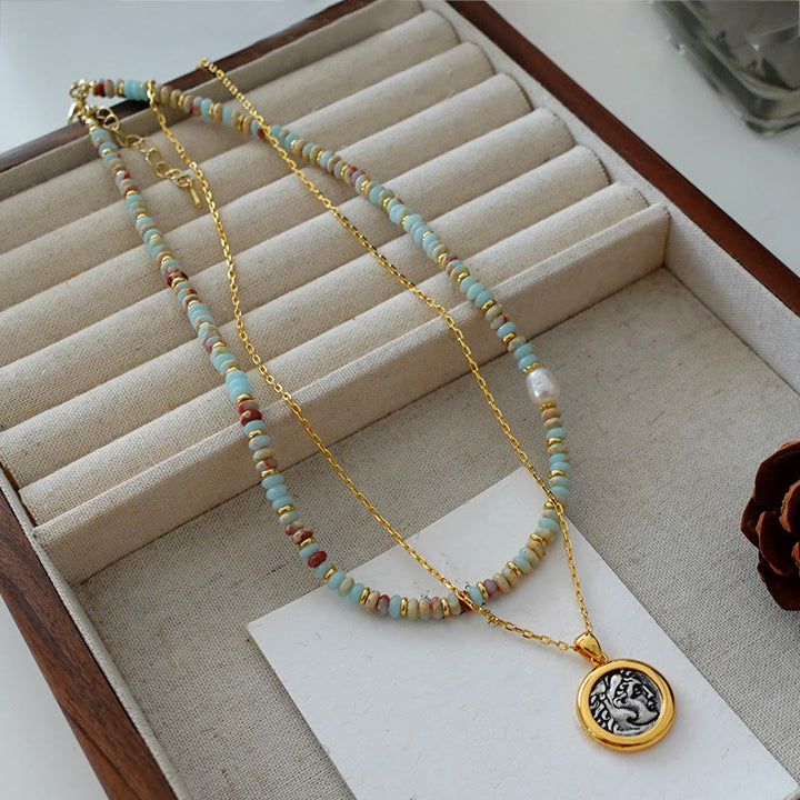 Olivenorma Blue Emperor Stone Stacked Beaded Necklace - image 6