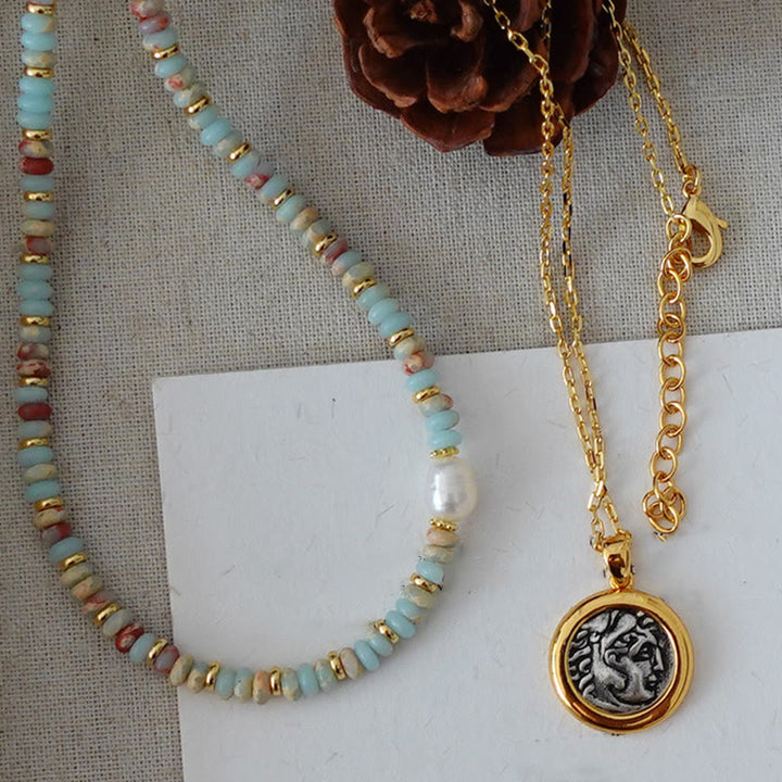 Olivenorma Blue Emperor Stone Stacked Beaded Necklace - image 9