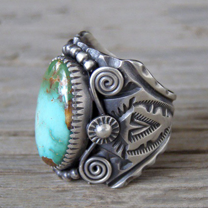 Olivenorma Genuine Oval Turquoise Carved Statement Ring - image 2
