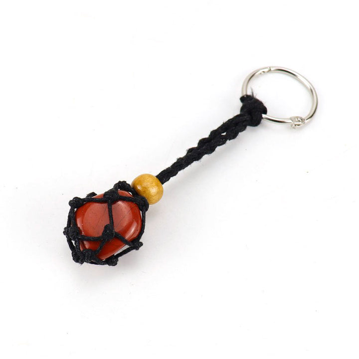 Olivenorma Woven Adjustable Raw Stone Cotton Net Keychain - Red Agate - Black Rope - image 22