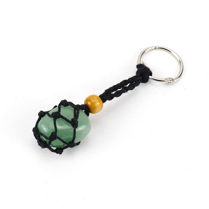 Olivenorma Woven Adjustable Raw Stone Cotton Net Keychain - Green Aventurine - Black Rope - image 13